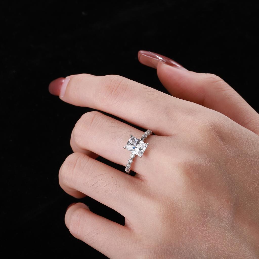 Tancise Kvinner Klassisk 925 Sterling Sølv Zirkon Ring Dame Smykker Bryllup Løfte Festgave