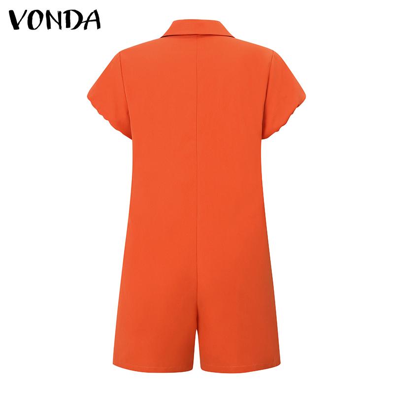 VONDA Women Summer Shirt Collar Short Sleeve Jumpsuits