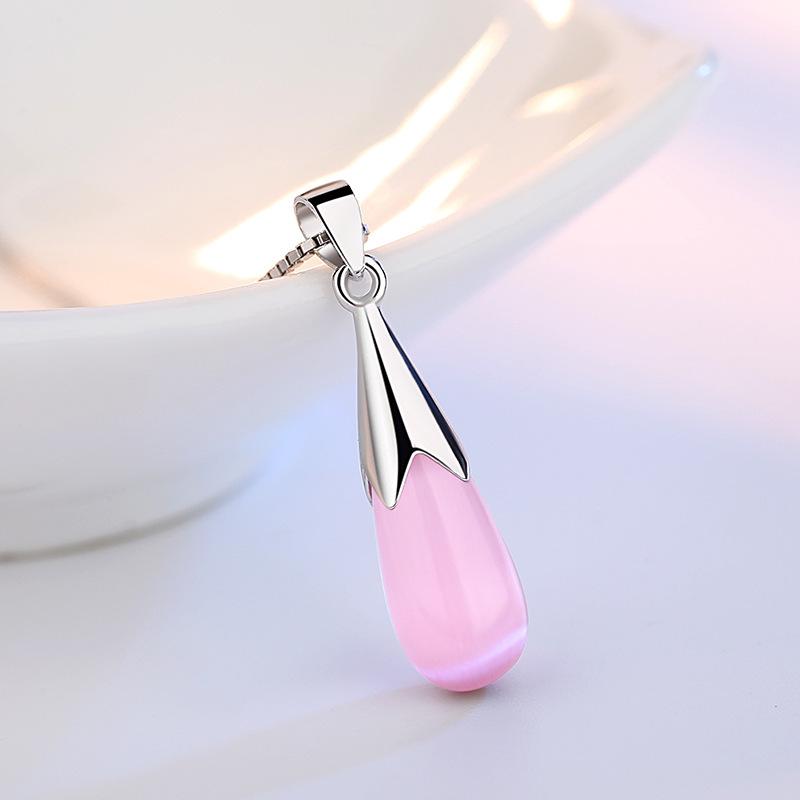 Elegant Moonstone Cat's Eye Teardrop Pendant: Korean Style Silver-Plated Crystal Necklace for Women