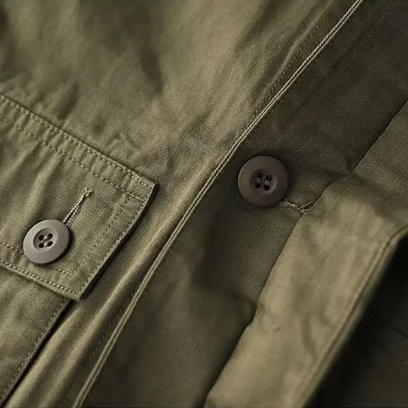 Chaqueta Cargo de Bolsillo Americano para Hombre Primavera Otoño Abrigos Tácticos Vintage Cuello Ropa Exterior Casual de Moda