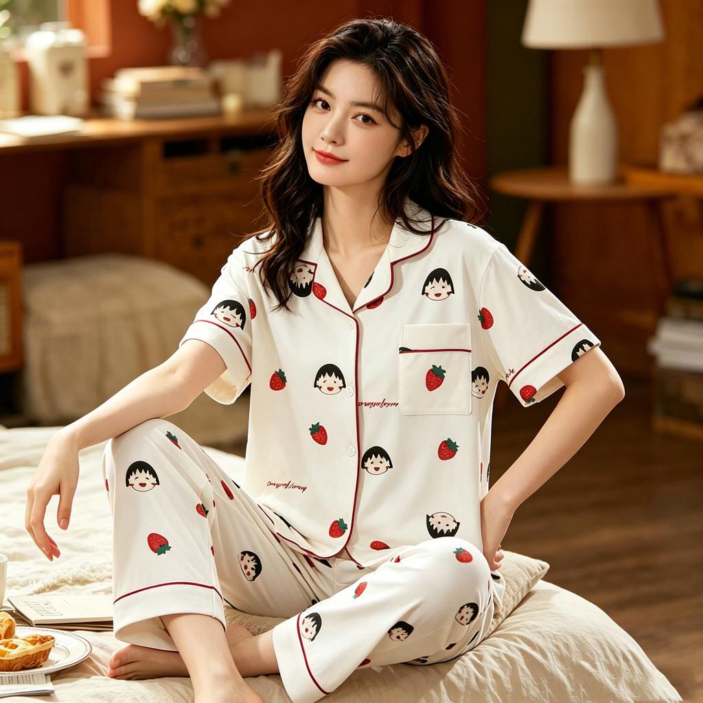 College Style Sweet Cute Pajamas Women's Summer Internet Celebrities Short Sleeves Trousers Girls Ins Loungewear Two Sets