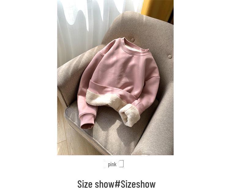 Women's Loose Lambswool Sweatshirt - Korean Style Casual Plus Velvet Thick Top for Autumn/Winter 2023.