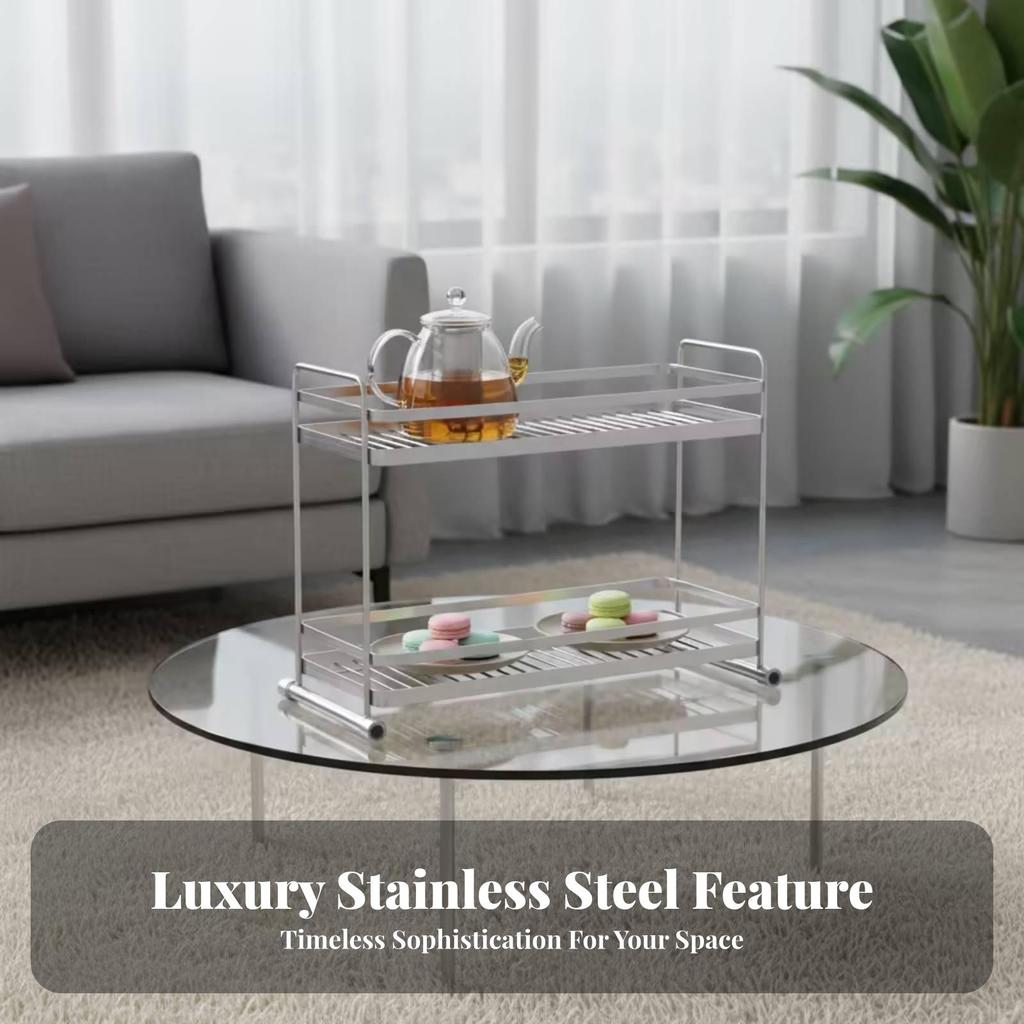 TwoTier Storage Rack Brushed Silver Slatted Shelf Raised Rails Countertop Organizer for Kitchen,