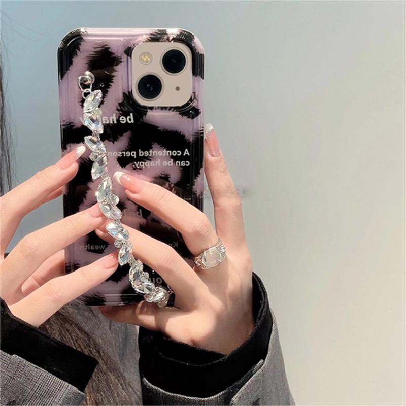Ins Koreanische Stilvolle Leopardenmuster Diamant Armband Fall Für Iphone 14 13 12 Pro Max 11 Bling Kette Stoßfest Soft Cover Funda