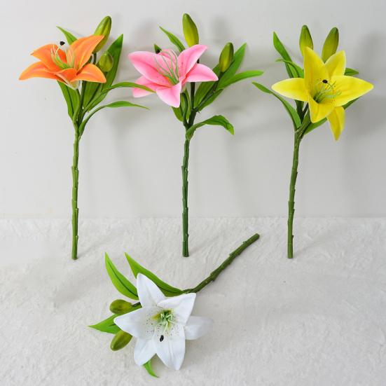 Artifical Lily Flower Full Bloom Faux Lily Flower 1 Head 2 Buds Fake Real Touch Lily Branch for Home Party Wedding Table Centerpiece Decor