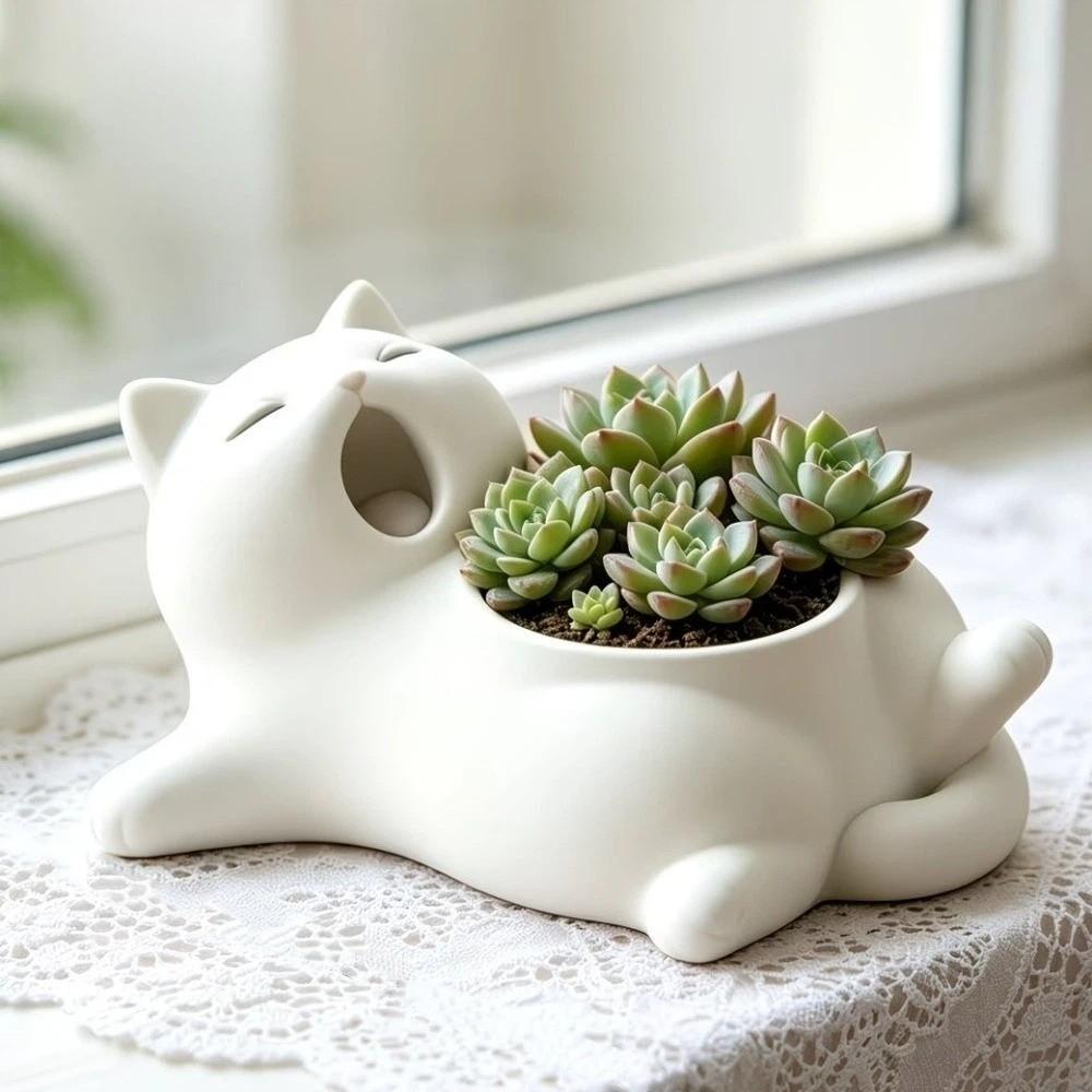 Cat-shaped Storage Box Mini Plant Pot 3D Printed Succulent Pot Funny Cat Flower Pot Tabletop
