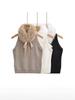 Dames Retro Gebreide Vest met Afneembare Bontkraag en Taille-Aansnoerend Halterontwerp