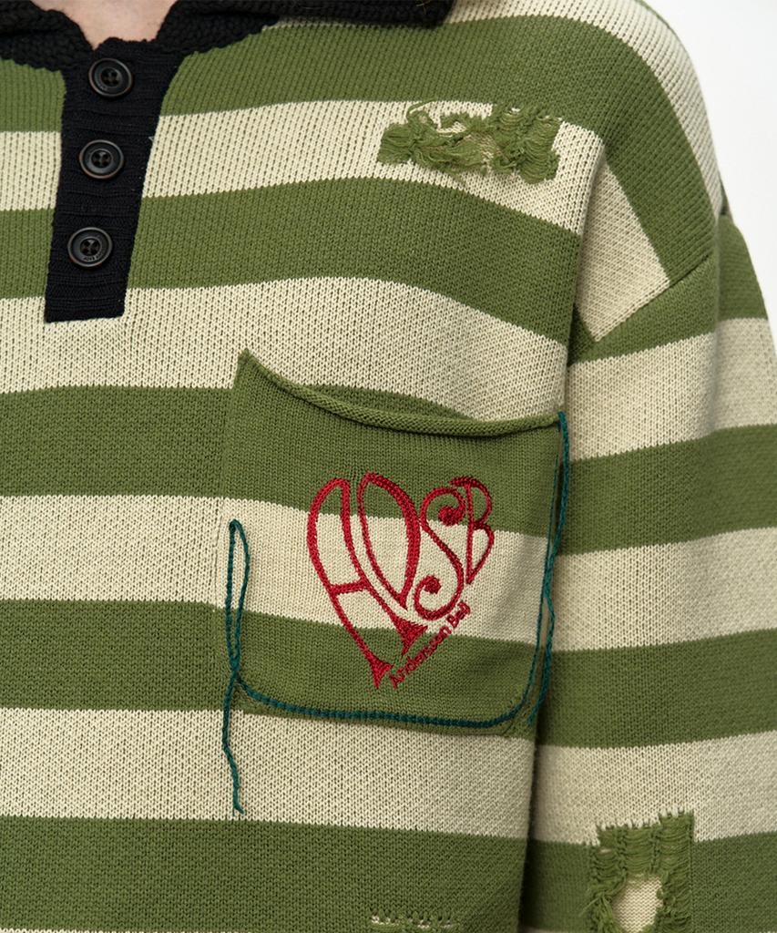 ADSB ANDERSSON BELL Stripe Damaged Polo Sweater Atb1419M(Multi)