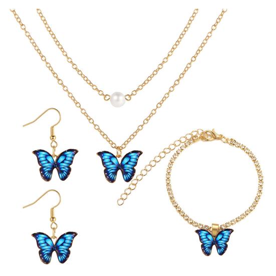 

Yousheng 1 Set Dual Layers Butterflies Necklace Elegant Earrings Rhinestone Inlay Bracelet Jewelry Kit Fashion Accessories Gift синій