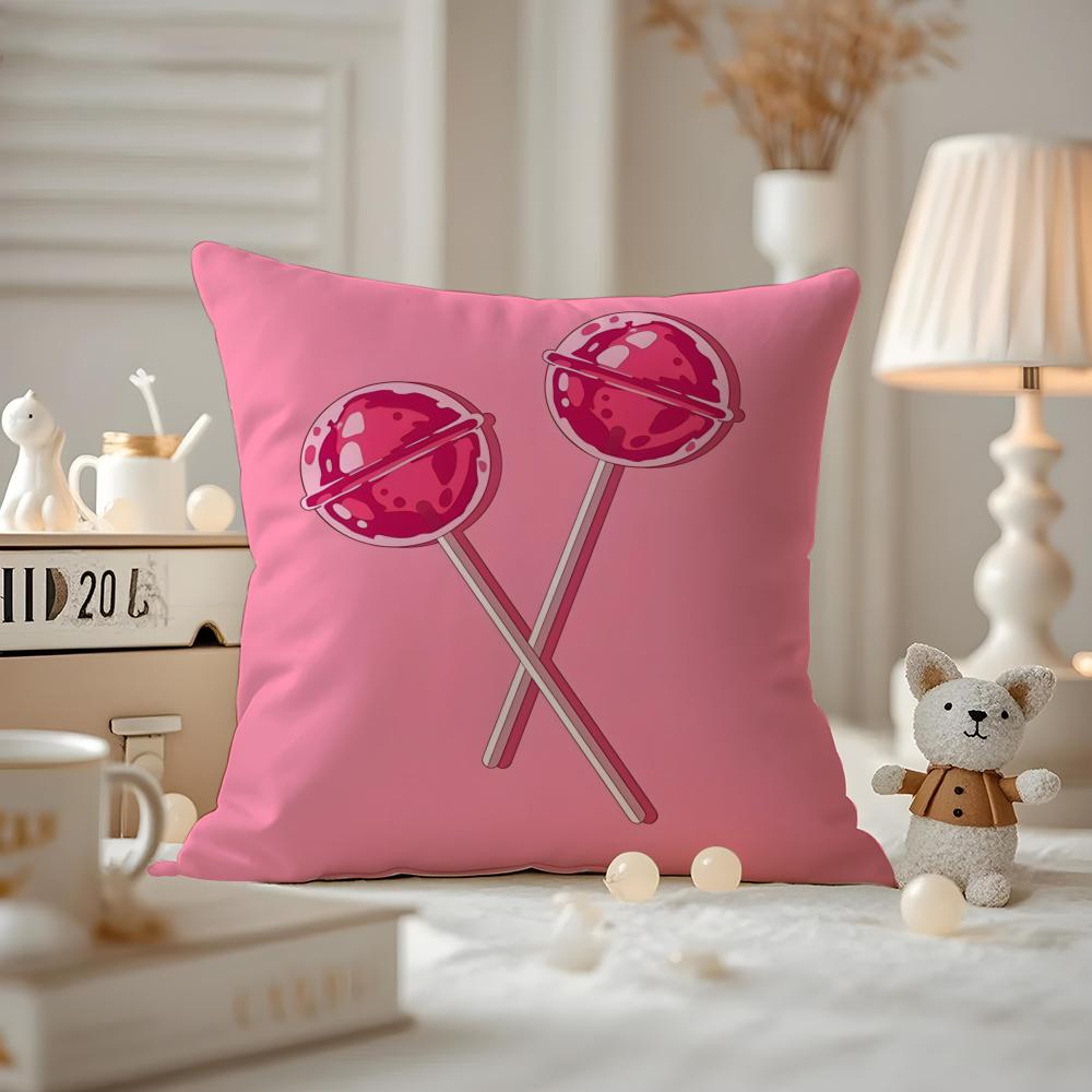 Süße rosa Süßigkeiten Kissenbezug Milbenabweisend Kissenbezug Unsichtbarer Reißverschluss seidiger kurzer Plüsch Sofakissenbezug