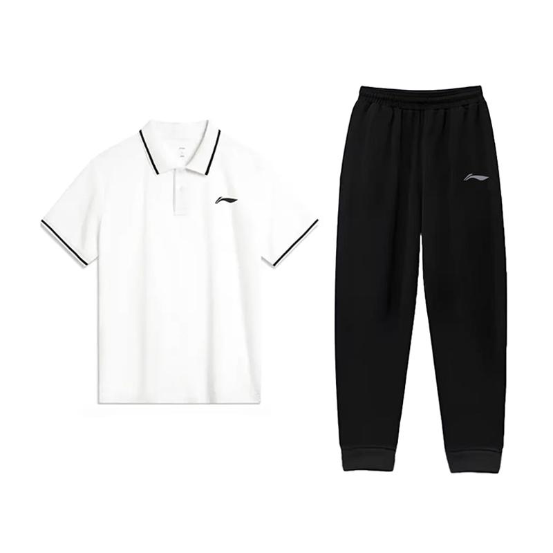 

Li-Ning Simple Solid Color Breathable Quick-Dry Comfortable Versatile Polo Shirt Short Sleeve Casual Sports Set Unisex sets YPLV047-1+AKLUA73-4 S