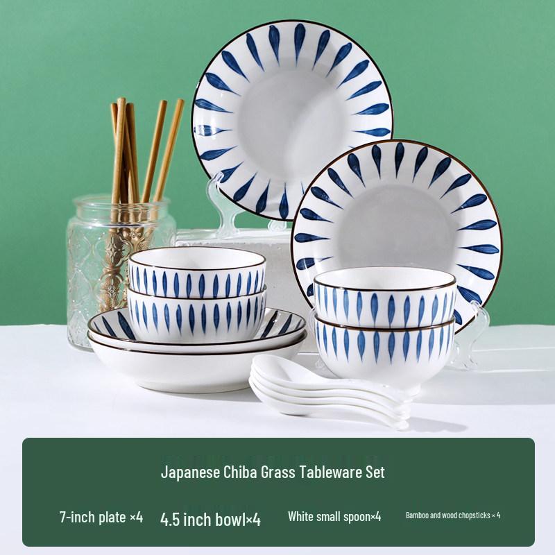 Japanese 10-Person Tableware Set: Creative Rice Bowls, Plates, and Noodle Bowls Combination.