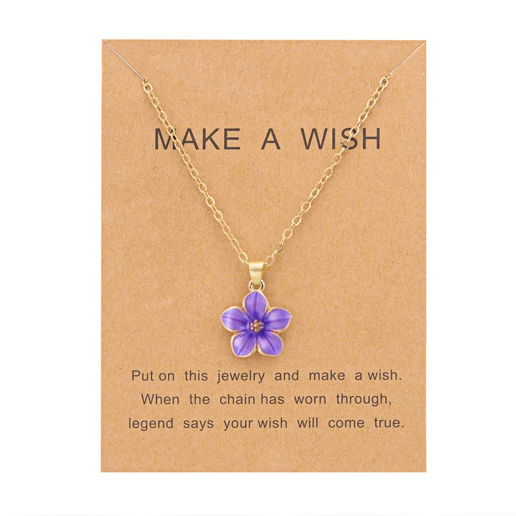 Fashion Enamel Flower Pendant Necklace for Women Romantic Colorful Cherry Blossom Necklace Make A Wish Cardboard Jewelry Gifts