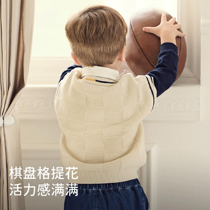 David Bella Children's Knitted Vest Spring Clothes Boys' Pure Cotton Sweater Shoulder College Style Vest