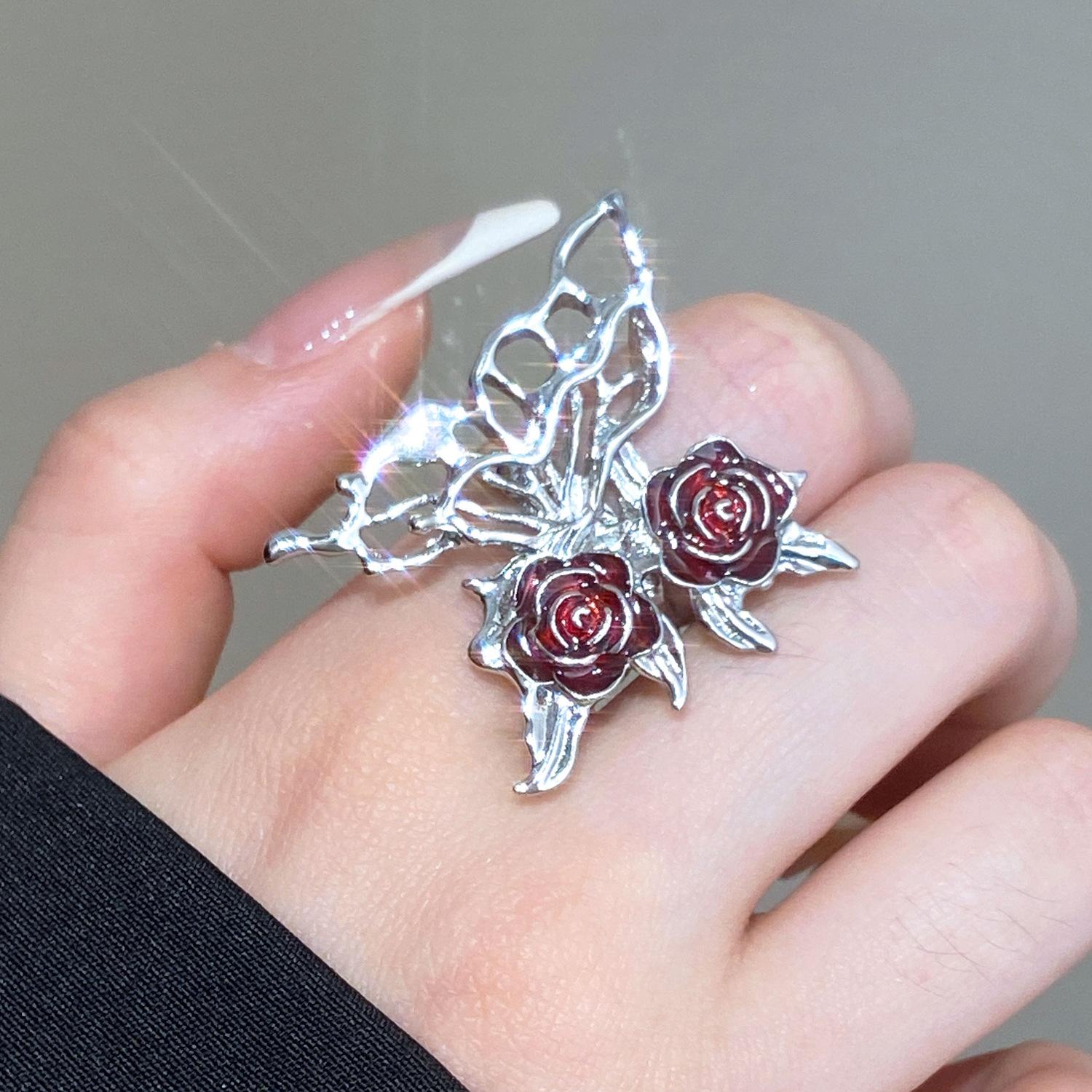 Новые европейские и американские темные полые серьги-бабочки в форме розы с серьгами в холодном готическом стиле