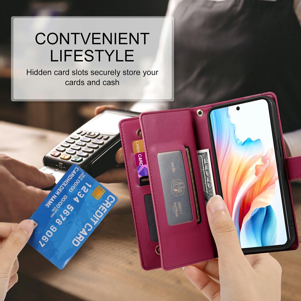 For Samsung Galaxy A57 5G Case Zipper Pocket Wallet Leather Phone Cover with Straps