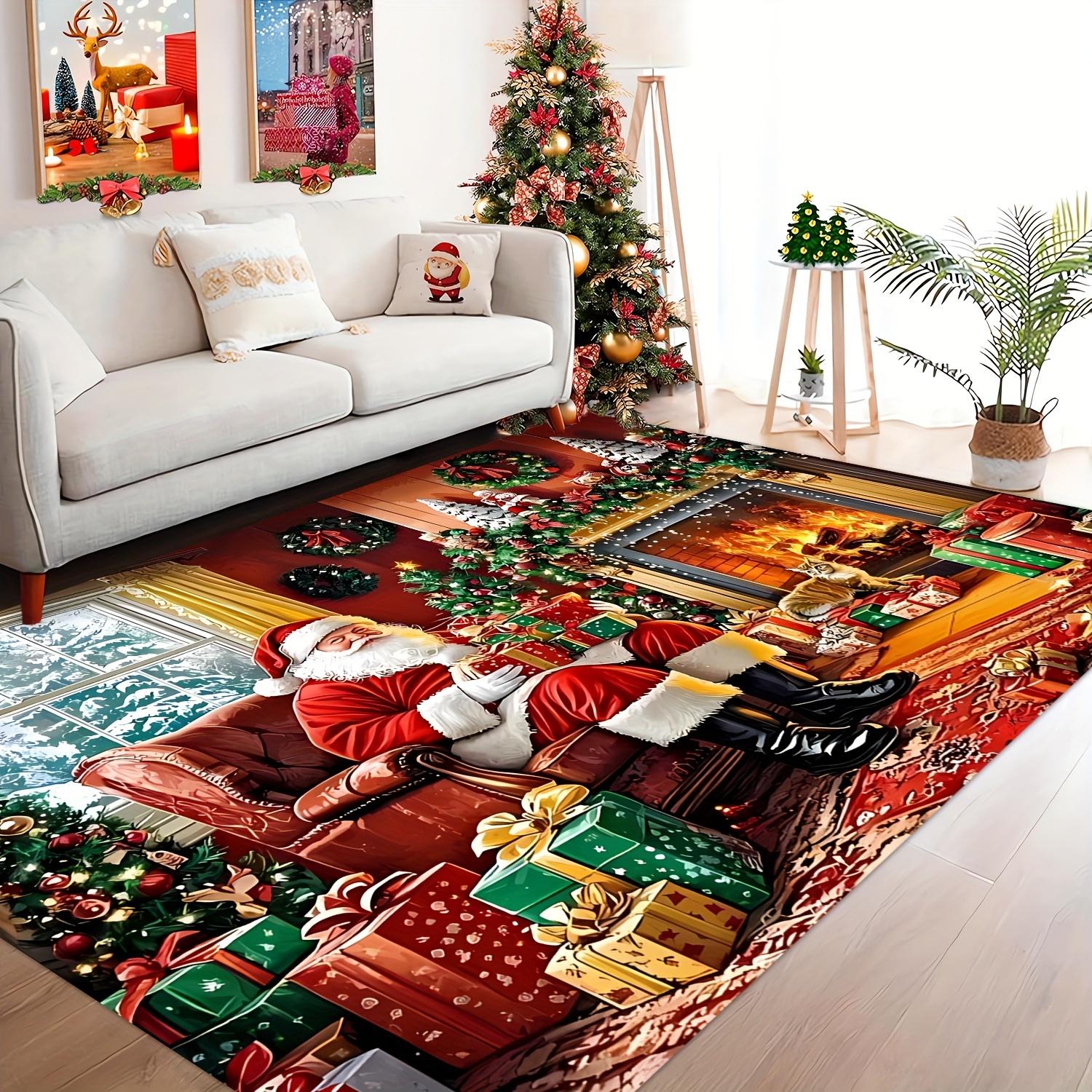 

[Product]1pcs, White Bearded Old for Man, Christmas, Christmas Gift Decoration, Mat - Washable, Living Room Coffee Table Mat, 60x90cm