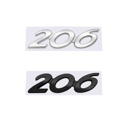 1Pc 3D Glossy Black Chrome Silver 206 Metal Logo Emblem Badge Decal Car Sticker for Peugeot 206 Car Accessories