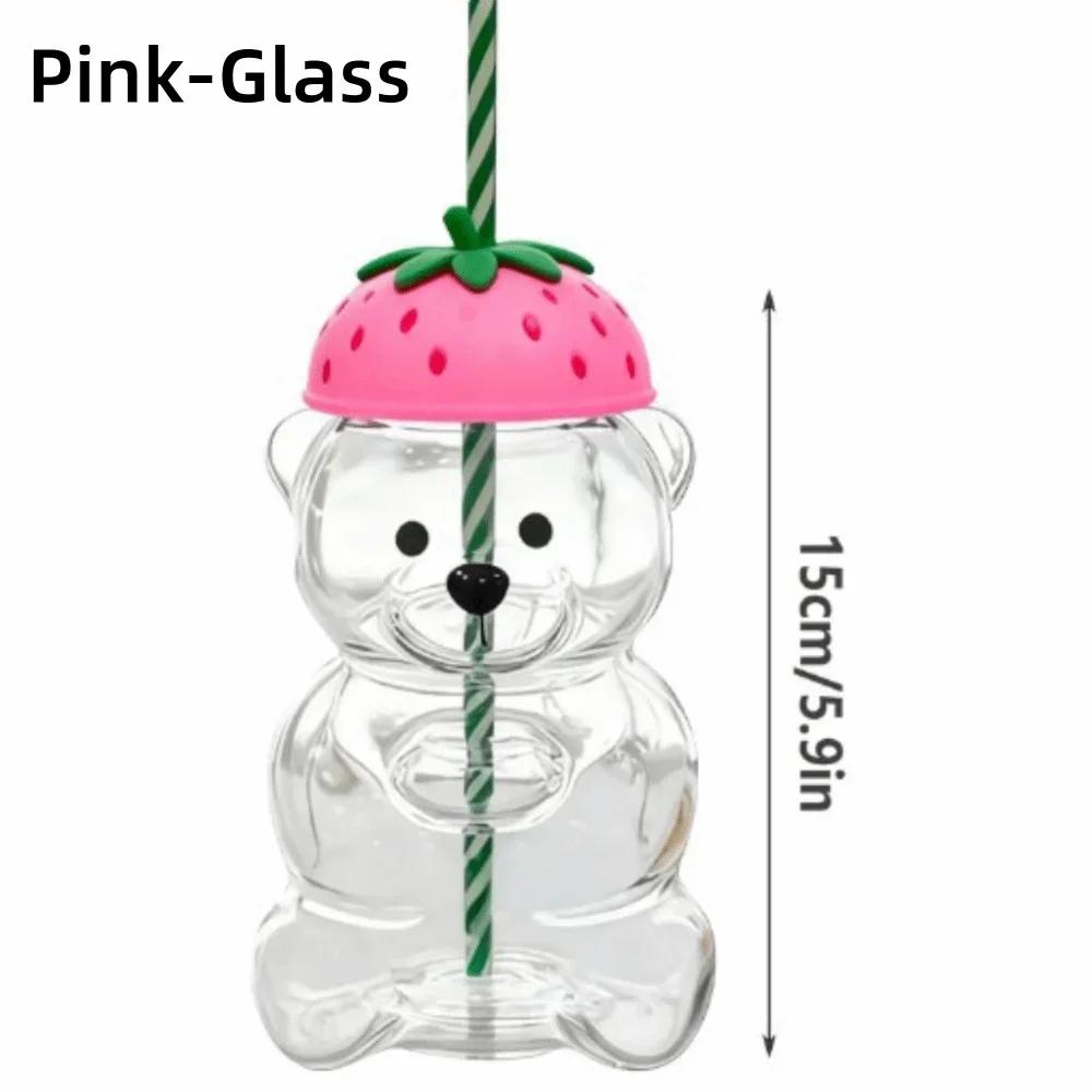 Cute 2025 Bear Glass Cup Transparent with Lid Teddy Bear Glass Cup Large Capacity Bear Straw Cup Home Bar