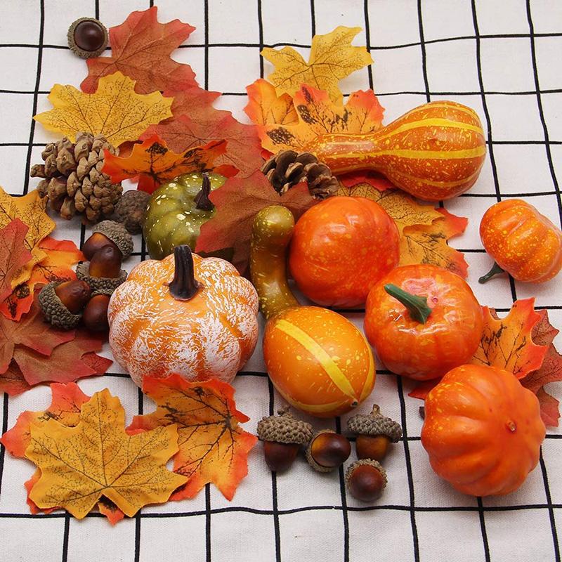 50pcs Halloween Artificial Pumpkin Maple Leaf Decoration Harvest Autumn Fall Tha