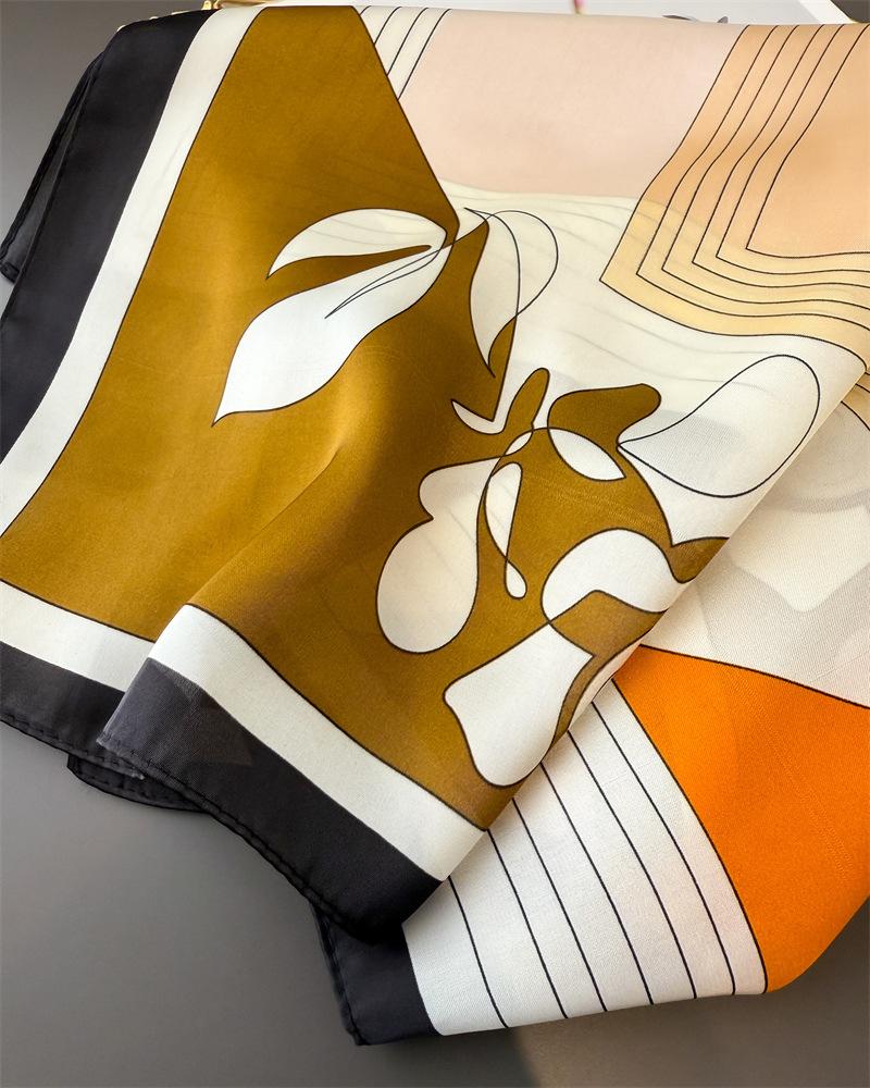 French Minimalist Print Shawl Square Scarf for Women Soft Satin Neckerchief Female Hair Bands Ribbon Headband Bandana