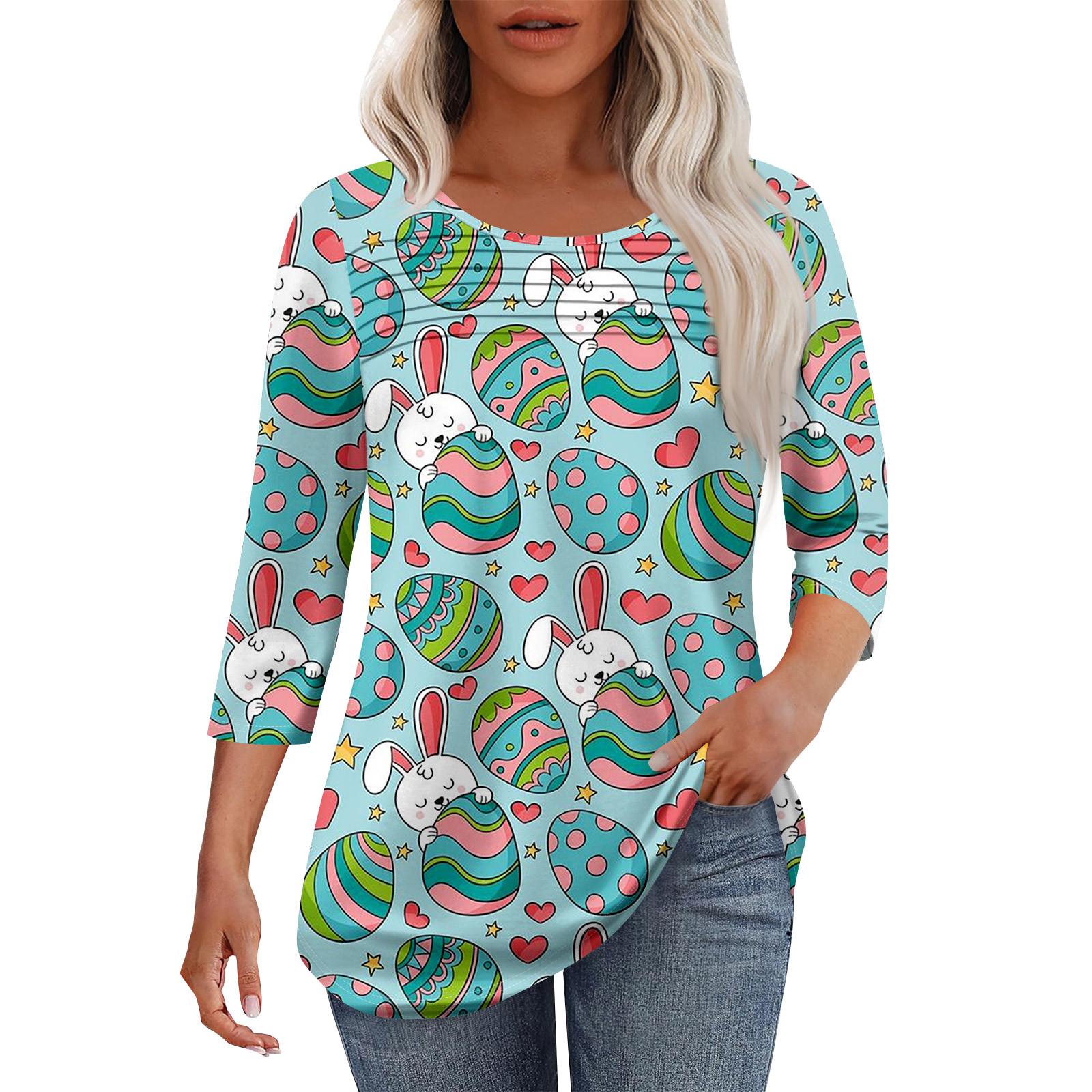 

Женская мода круглый вырез шея плиссированная передняя планка с принтом рукав 3/4 топ XXXL