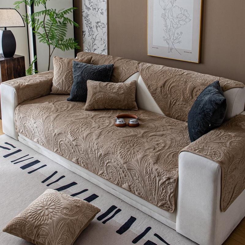 Nordic Crystal Velvet Quilting Sofa Cushion Universal In All Seasons, Autumn And Winter Plush Sofa Cover, Backrest Towel, Seat Cushion
