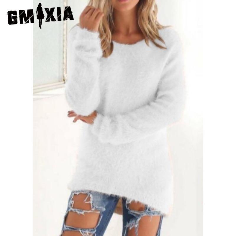 

GMXIA женские модные повседневные однотонные принты осень-зима с длинными рукавами и круглым вырезом свободные свитера XXXXL белый