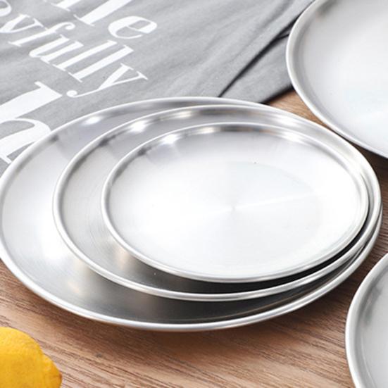 Stainless Steel Plate Tableware Matte Round Dining Dish Dessert Pizza Fruit Tray