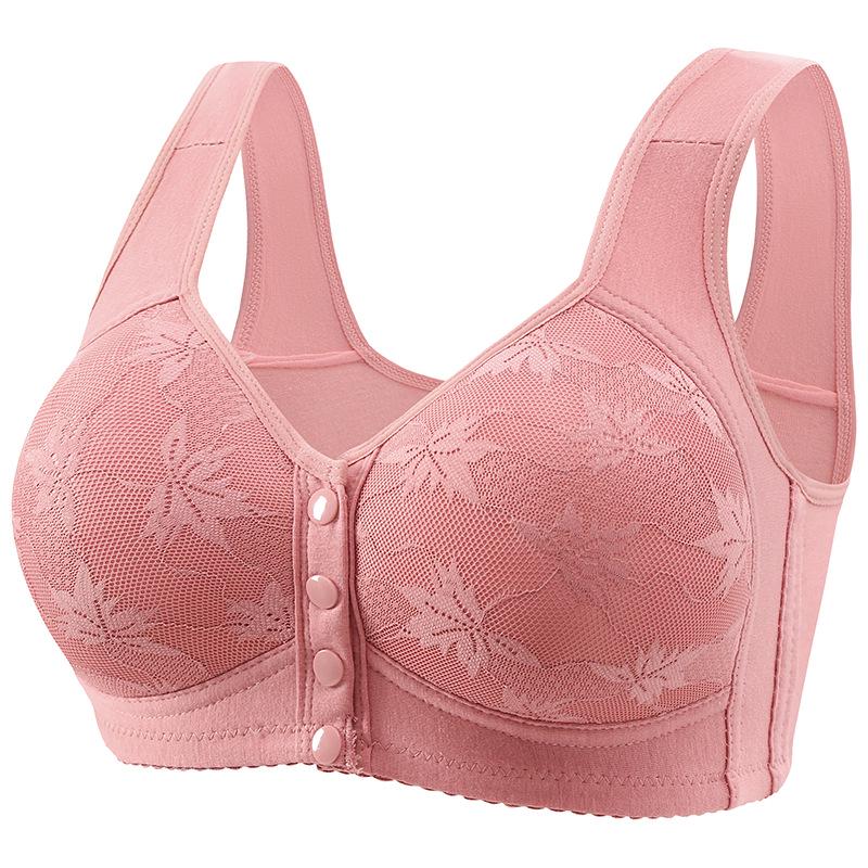 Plus Size Front-Buckle Cotton Vest Bra: Soft, Wire-Free, Breathable Print for Middle-Aged & Elderly.