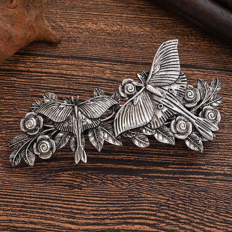 Retro Vintage Moth Flower Hair Clip Niche Punk Style Metal Hair Clip Dark Style Personality Trendy Cool Hairstyle Accessories