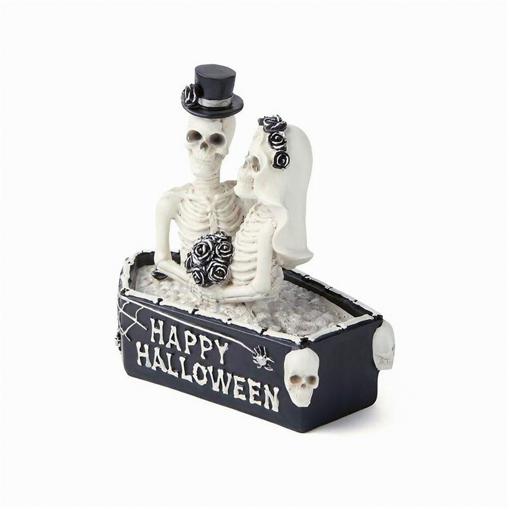 Halloween Skeleton Couple Resin Ornament Gothic Skull Couple Home Decor Spooky Atmosphere Props