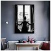 Black and White Sexy Window Girl Nordic Canvas Painting Fashion Beautiful Woman Posters Wall Art Pictures Living Room Home Decor