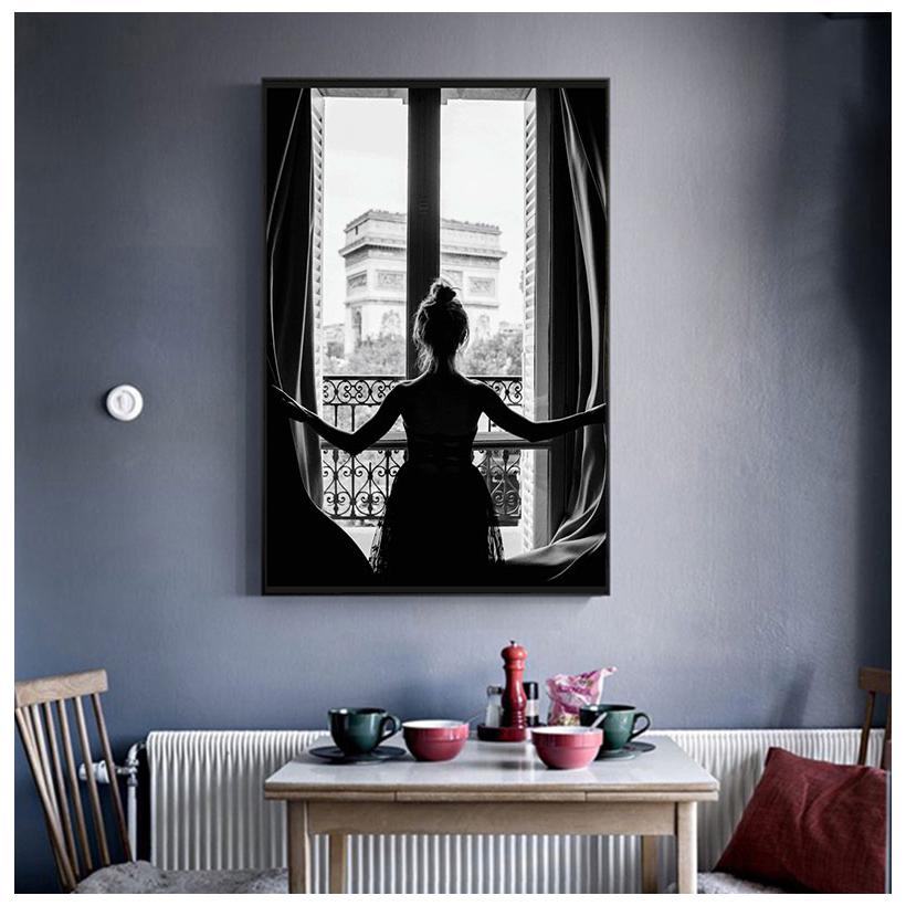 Black and White Sexy Window Girl Nordic Canvas Painting Fashion Beautiful Woman Posters Wall Art Pictures Living Room Home Decor