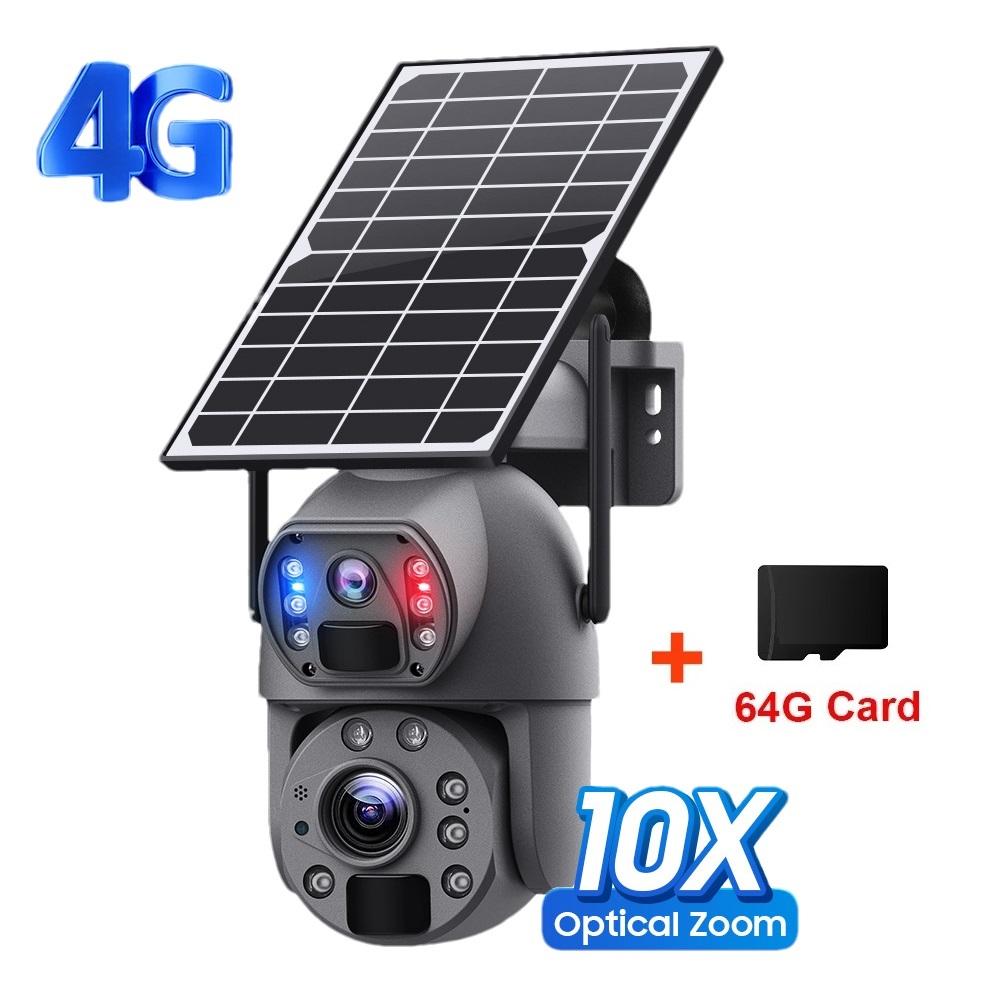 10x/20x Zoom 4G/WIFI Solar Powered Camera, HD Night Vision Security Camera, Solar Panel, PIR Human Motion Detection Monitor