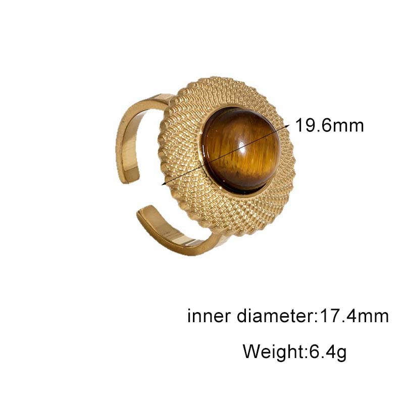 Vintage Brown Stone Open Rings for Women Girls Stainless Steel Gold Irregular Adjustable Rings Aesthetic Jewelry Gifts