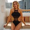 Women Summer Fashion Bikini Lace Bandage Hanging Neck Halter One-piece Swimsuit