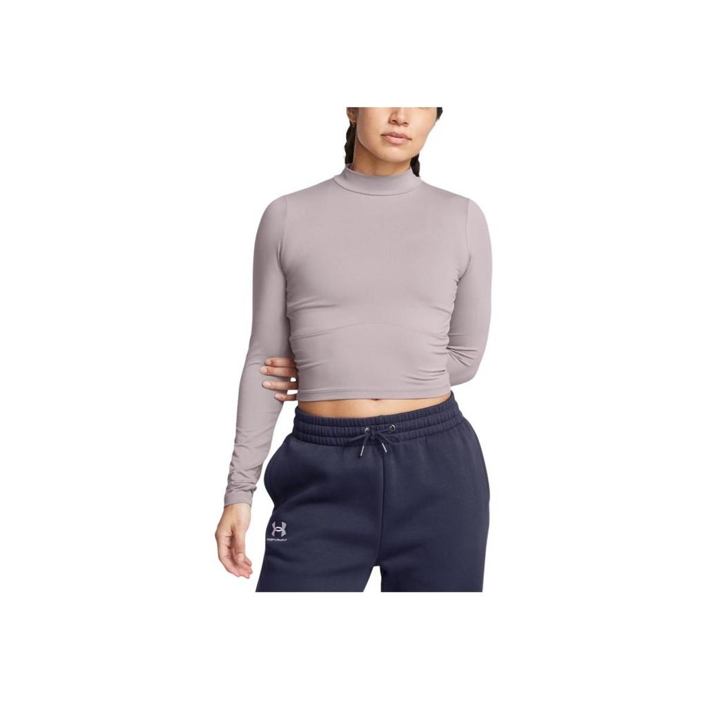 Under Armour Meridian Fashion Comfortable Quick-Dry Pullover Long Sleeve Cropped Regular T-Shirt Women Tops Lithe-Gray 1380773-015