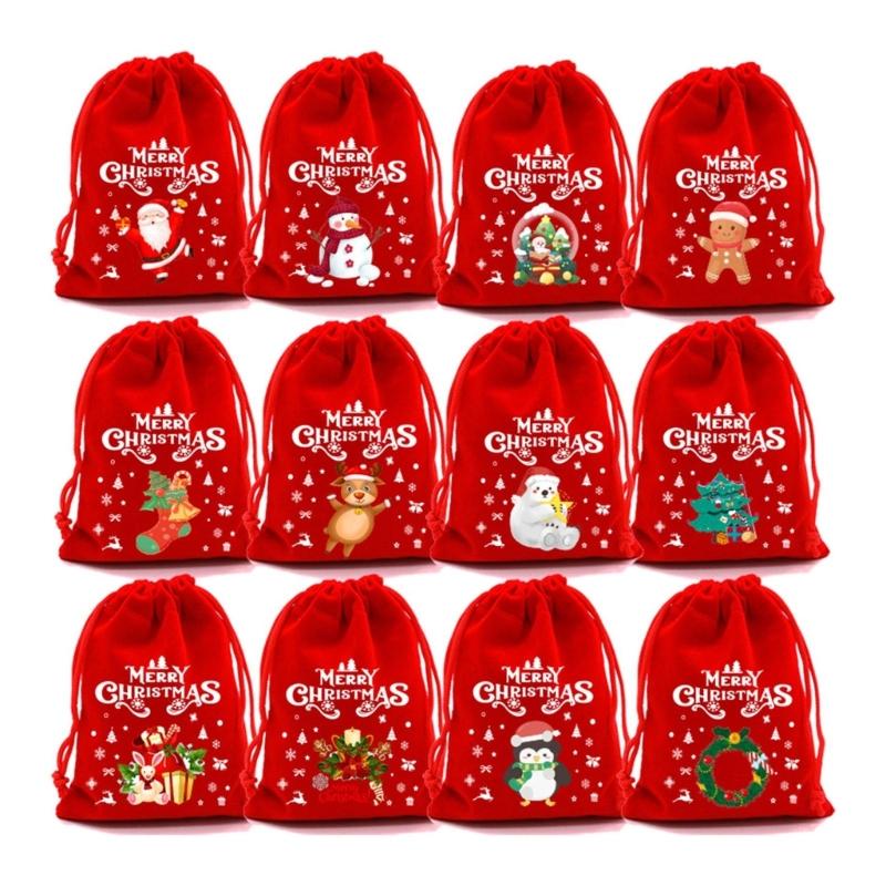 Set Of 12 Durable Plush Gift Bags For Christmas And Special Occasion Bags with Easy To Use Drawstring Closure