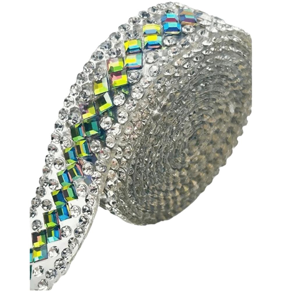 Липкая тесьма Самоклеящаяся цепочка из страз Блестящая DIY хрустальная тесьма Цветная лента из страз Свадебное платье зелёный