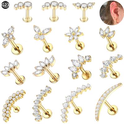 1 pièce G23 Titane Tragus Oreille Cartilage Helix Daith Boucles d'Oreilles Piercing pour Femmes Filetage Interne Labret Piercing Anneau de Lèvre 16G