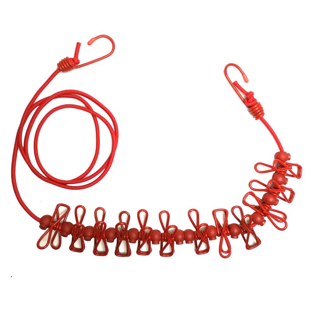 

4 м Нескользящая эластичная бельевая веревка для кемпинга на открытом воздухе с 12 зажимами, дорожная эластичная веревка для белья, веревка для носков, подвесная веревка для сушки белья