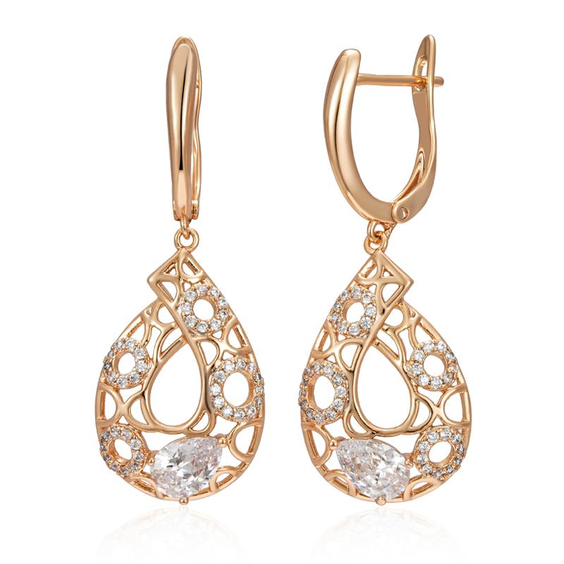 Kienl Rose Gold Color Ethnic Bride Long Big Earring For Women Fashion Natural Zircon Glossy Flower Daily Vintage Jewelry