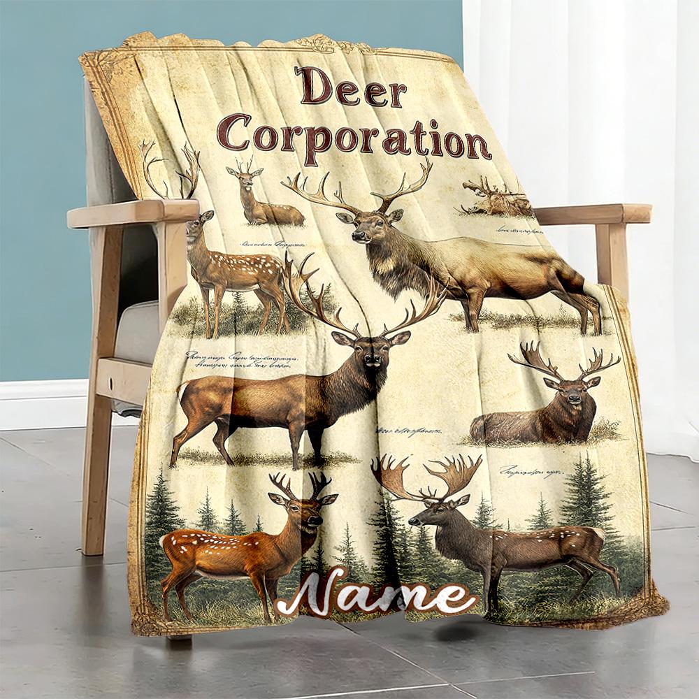 Types Deer Customize Text Blanket Cozy Personalized Blanket Soft & Cozy Great for Nap Sofa Couch Livingroom Four Seasons Multipurpose