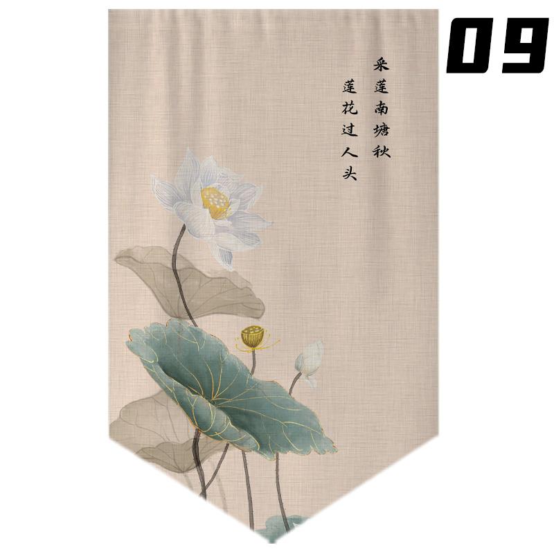 Chinese Style Lotus Printed Short Curtain Kitchen Partition Restaurant Half-Curtain Home Doorway Bedroom Decor Window Drape