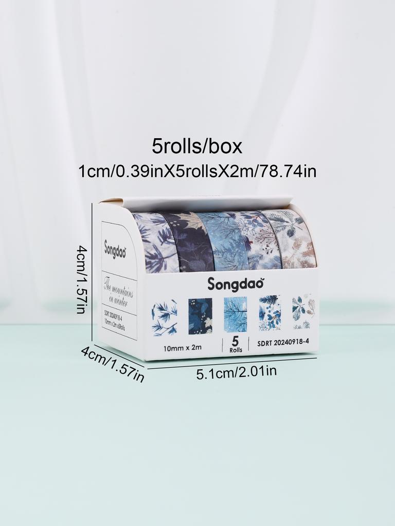 5rolls/Box Winter Aesthetic Washi Tape Adhesive Paper Tape For Creative Scrapbooking Supplies Plants Stationary Washi Tape