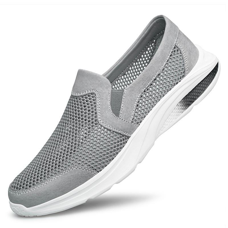 

Summer Men s Mesh Casual Shoes Anti Slip Breathable Loafers Comfortable Sole Men s Driving Work Shoes Versatile Splicing Design 45 серый