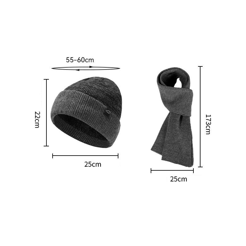Winter Windproof Warm Knitted Hat Two-Piece Set Velvet Thick Pullover Cap Two-Color Striped Hat Scarf Set