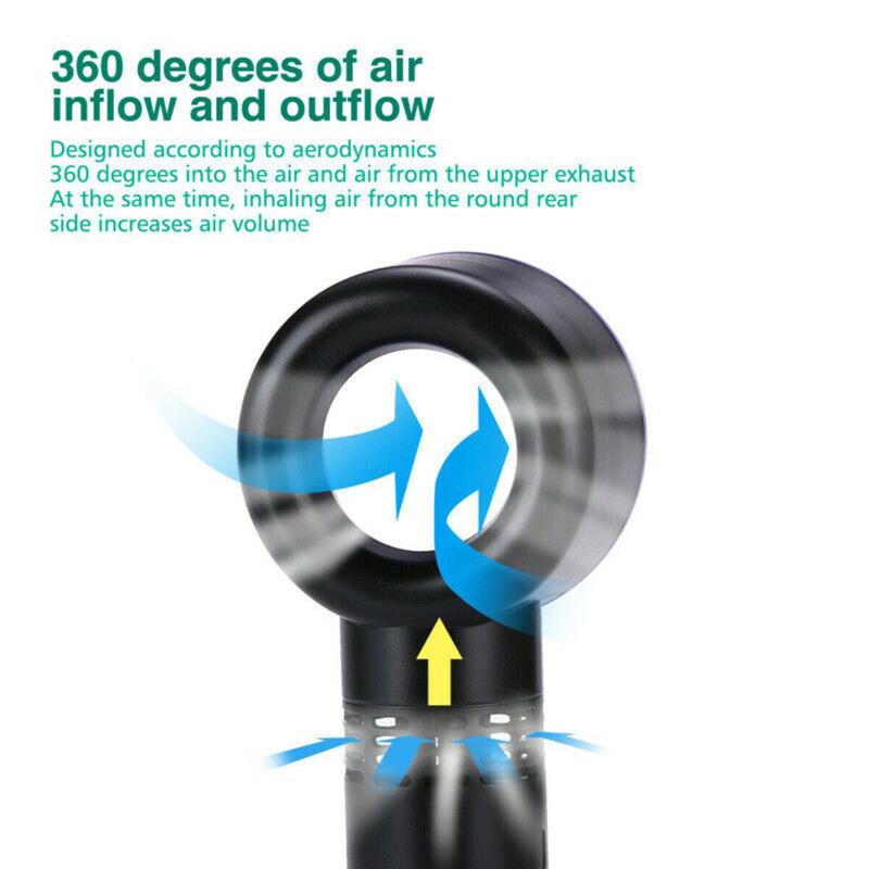 Nou ventilator portabil de vară fără lame Mini răcitor fără frunze Ventilator la îndemână cu 3 viteze Ventilator de răcire reîncărcabil prin USB pentru călătorii în aer liber, birou