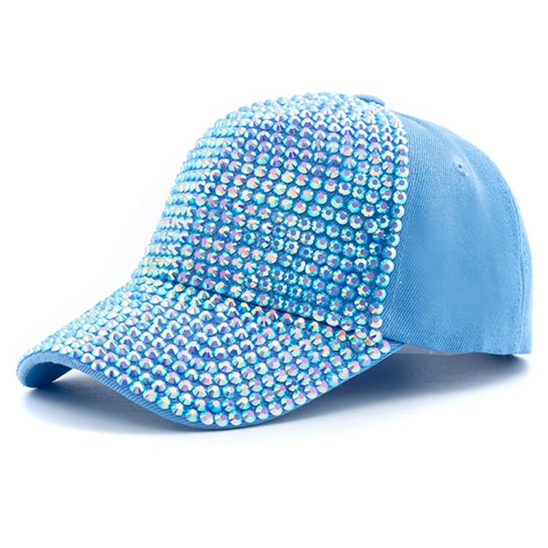 Nieuwe Vrouwen Diamond Inlay Cap Eenvoudige Effen Baseball Cap Vrouwelijke Verstelbare Casual Outdoor Streetwear Mode Hoed 56cm-60cm blue